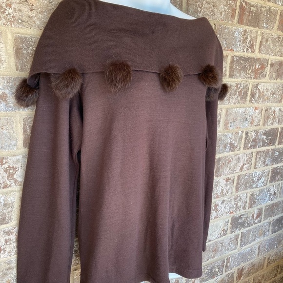 NINA LEONARD LENNIE brown long sleeve sweater off the shoulder L - Picture 3 of 9